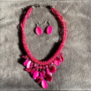 Pink Beaded Fashion Jewelry Necklace & Earrings